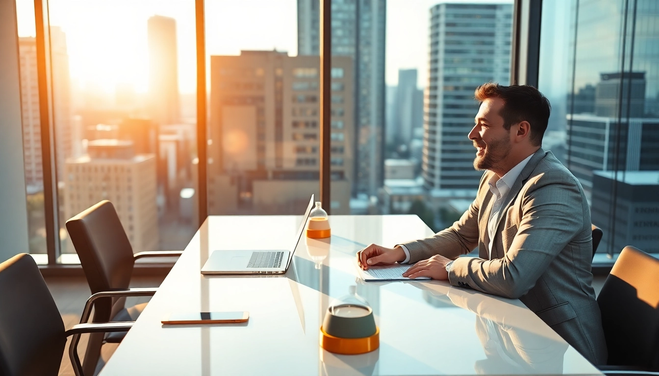 Headhunter Frankfurt, der in einem modernen Büro mit einem Kandidaten spricht.