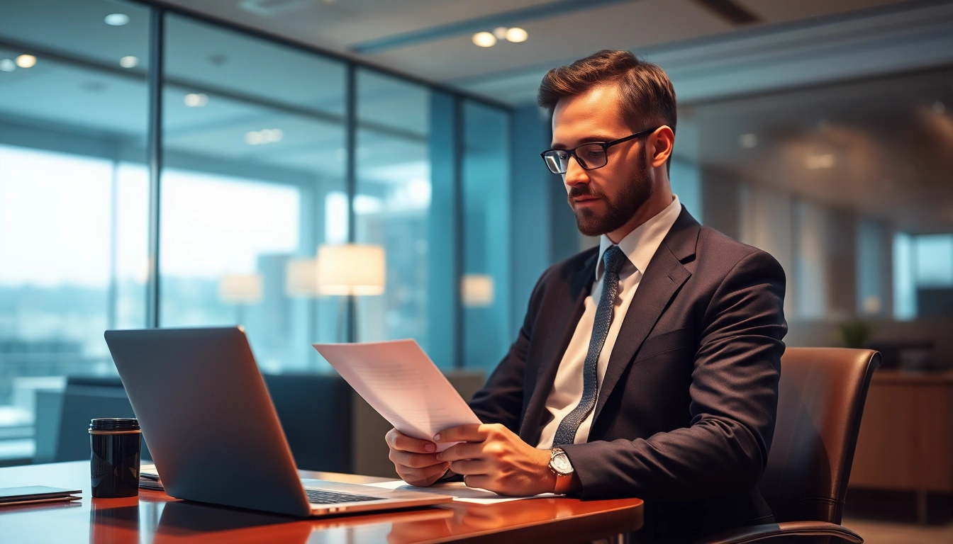 Headhunter sitzt an seinem Schreibtisch und analysiert Bewerbungen.