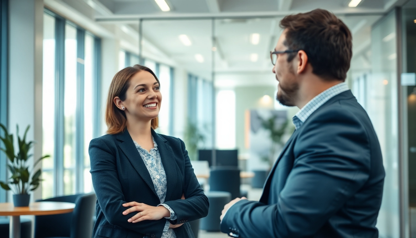 Gespräch zwischen einem Headhunter Solingen und einem Kandidaten in einem modernen Büro, das Professionalität ausstrahlt.