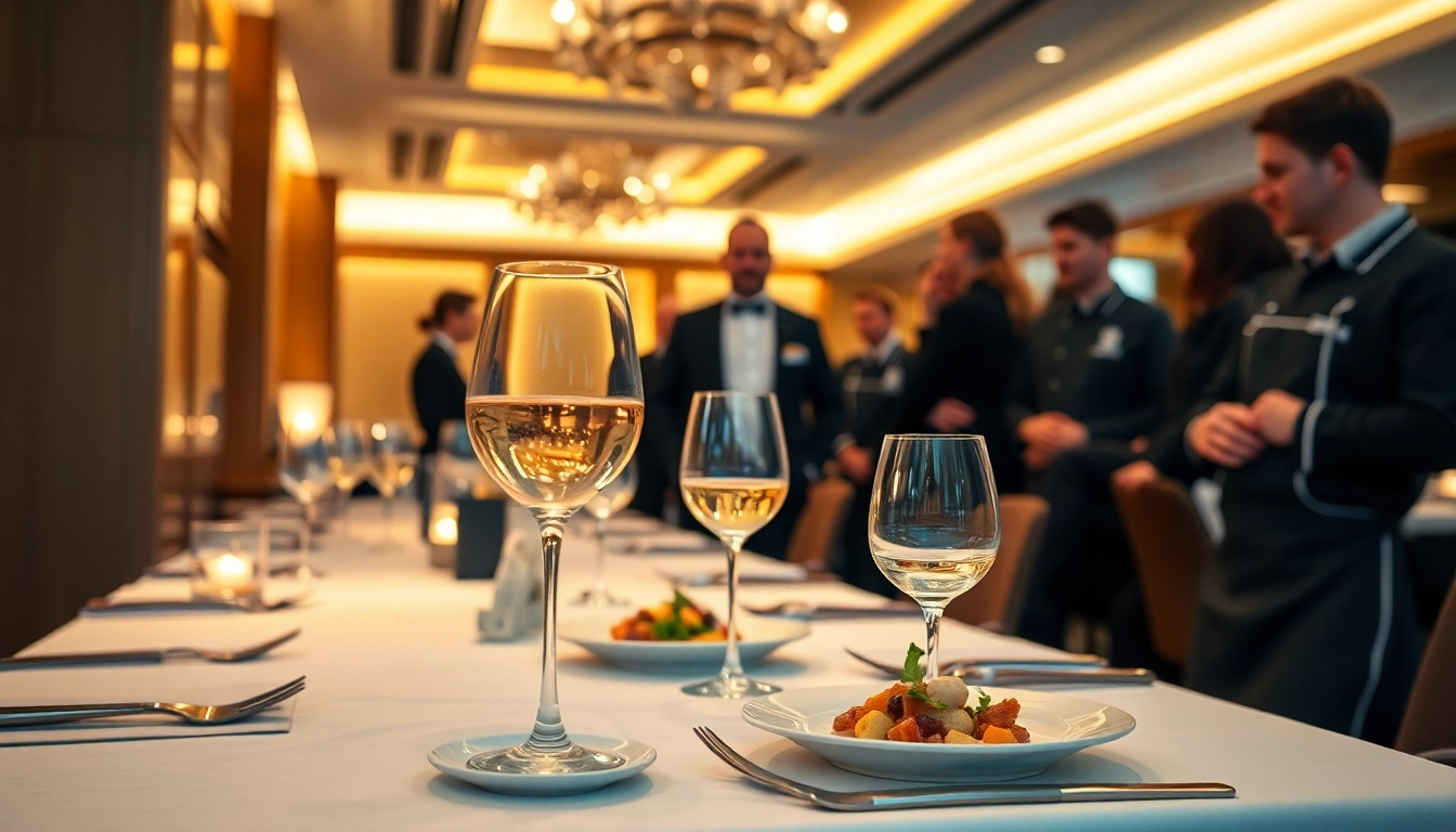 Headhunter Gastronomie in einem eleganten Restaurant-Setting mit exquisiten Gerichten und einem freundlichen Team im Hintergrund.