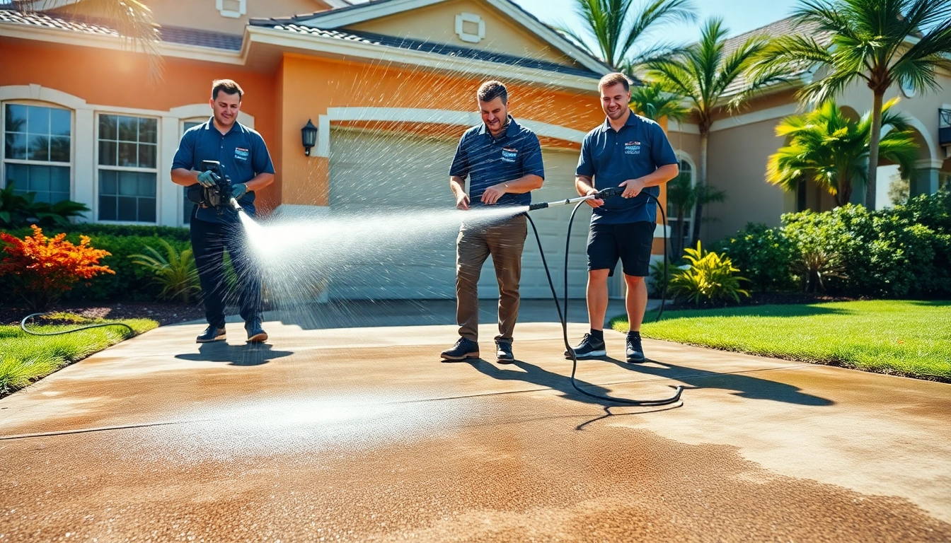 Driveway pressure wash in action, showcasing professional cleaning services in Kissimmee, FL.