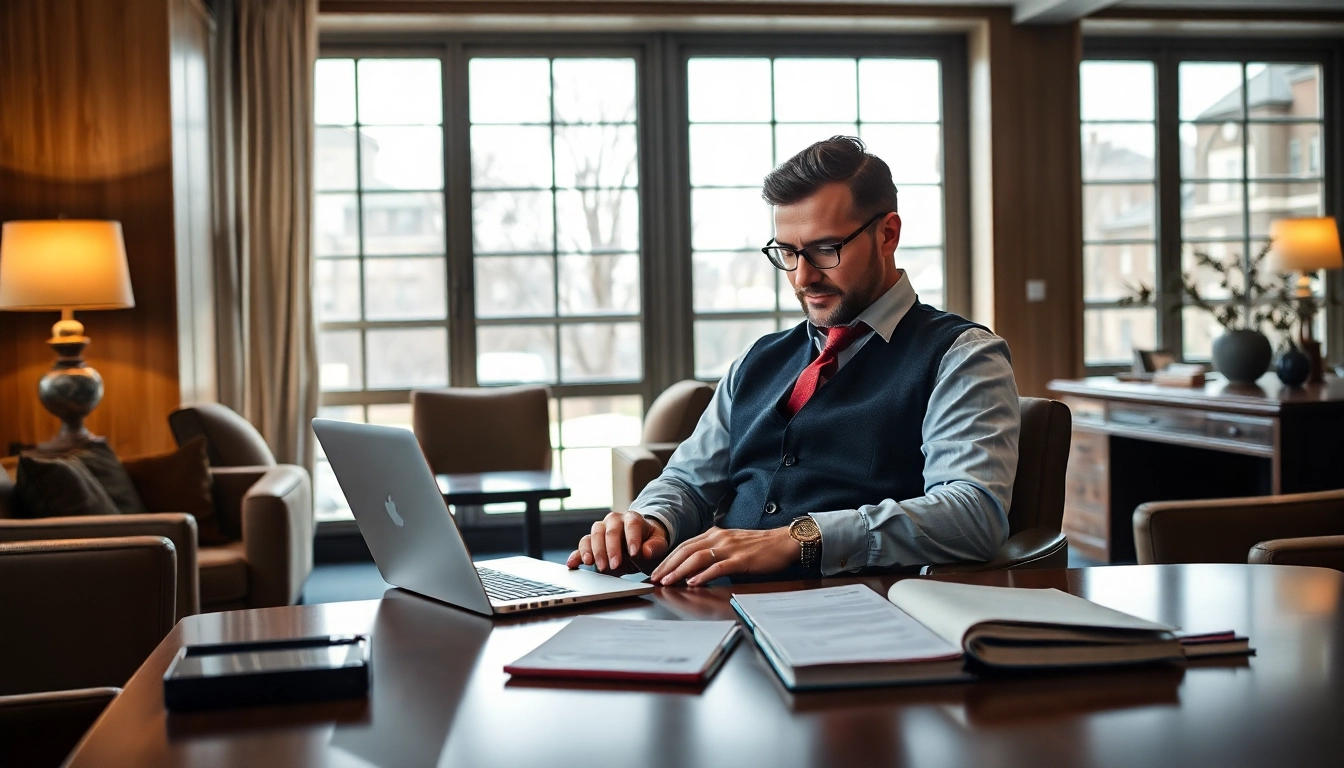 Professioneller Headhunter Gastronomie analysiert Bewerbungsunterlagen in einem stilvollen Büro.