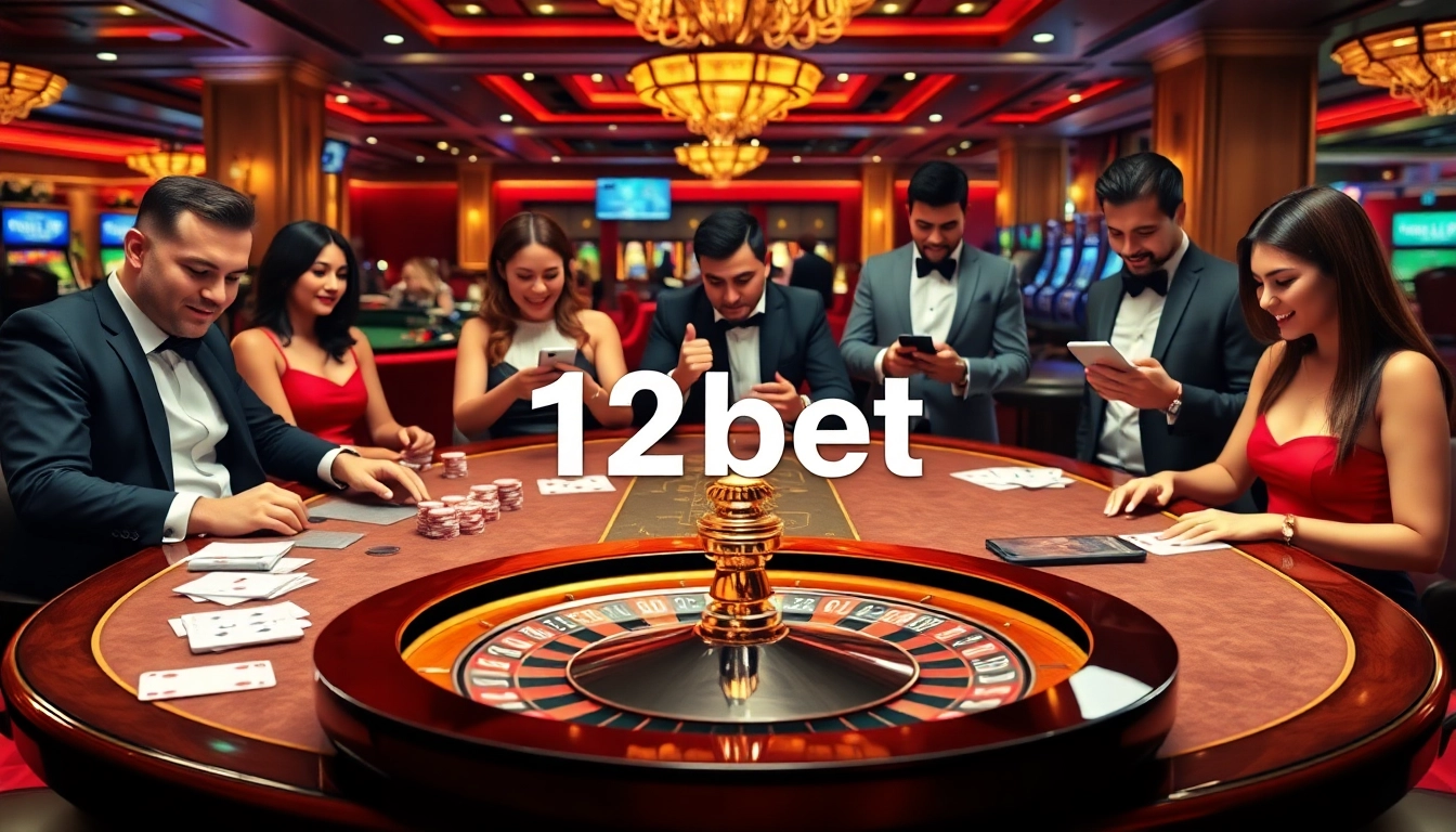 Engage with the immersive link 12bet, showcasing online gambling excitement at a stylish casino.