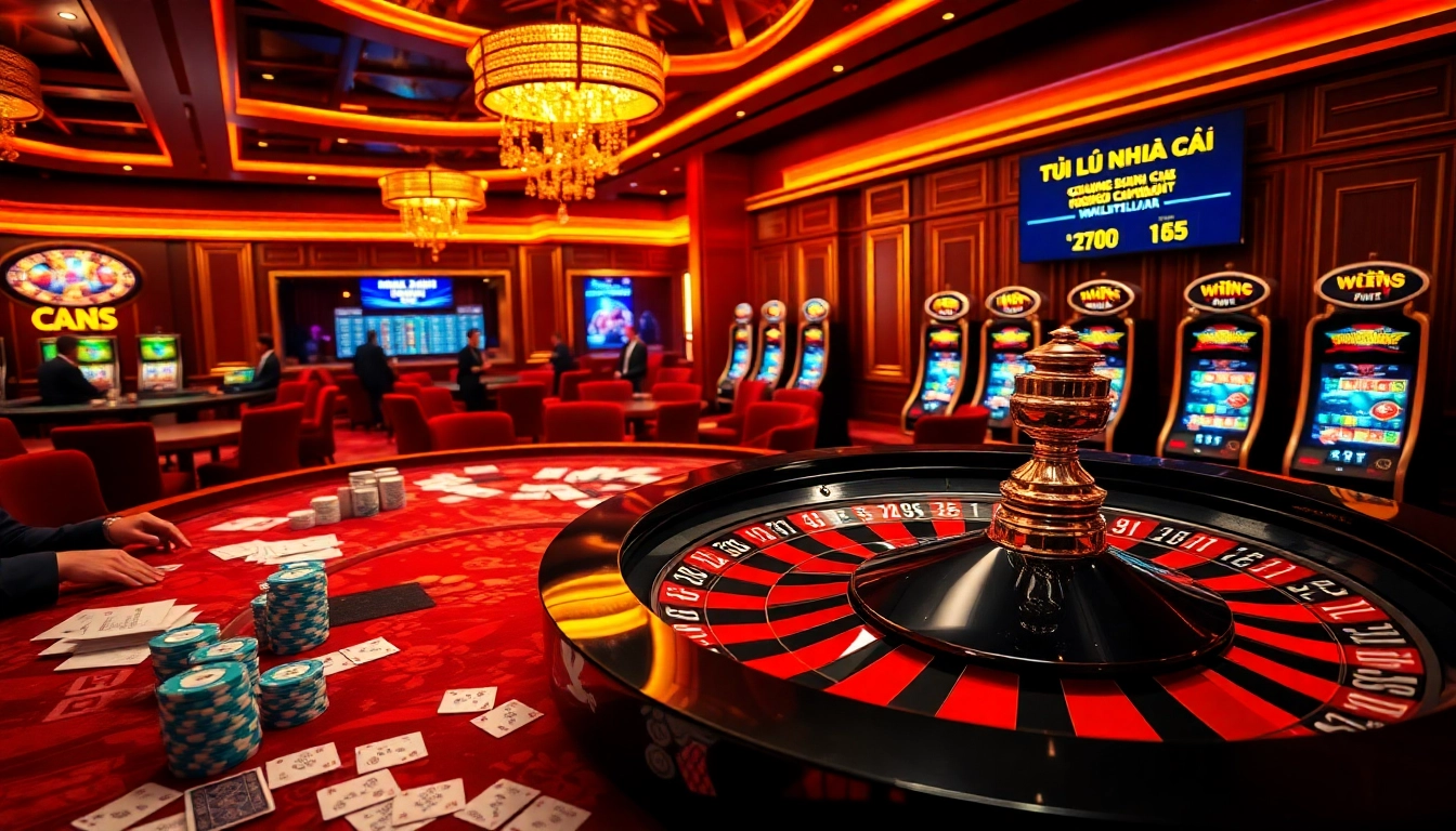 Engaged players analyze tỷ lệ nhà cái while enjoying an exciting casino atmosphere filled with roulette wheels and poker chips.