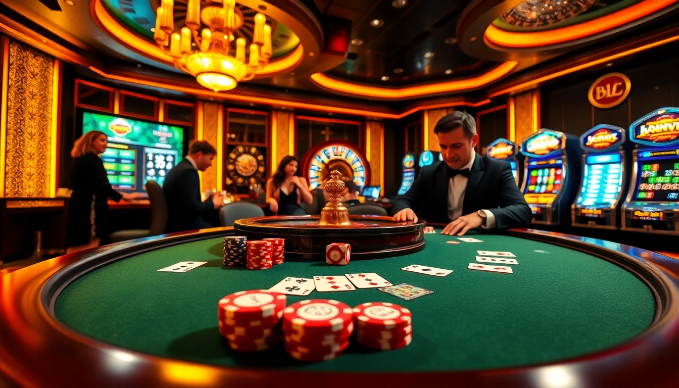 BL555 players placing bets on a glamorous poker table with vibrant chips and cards.