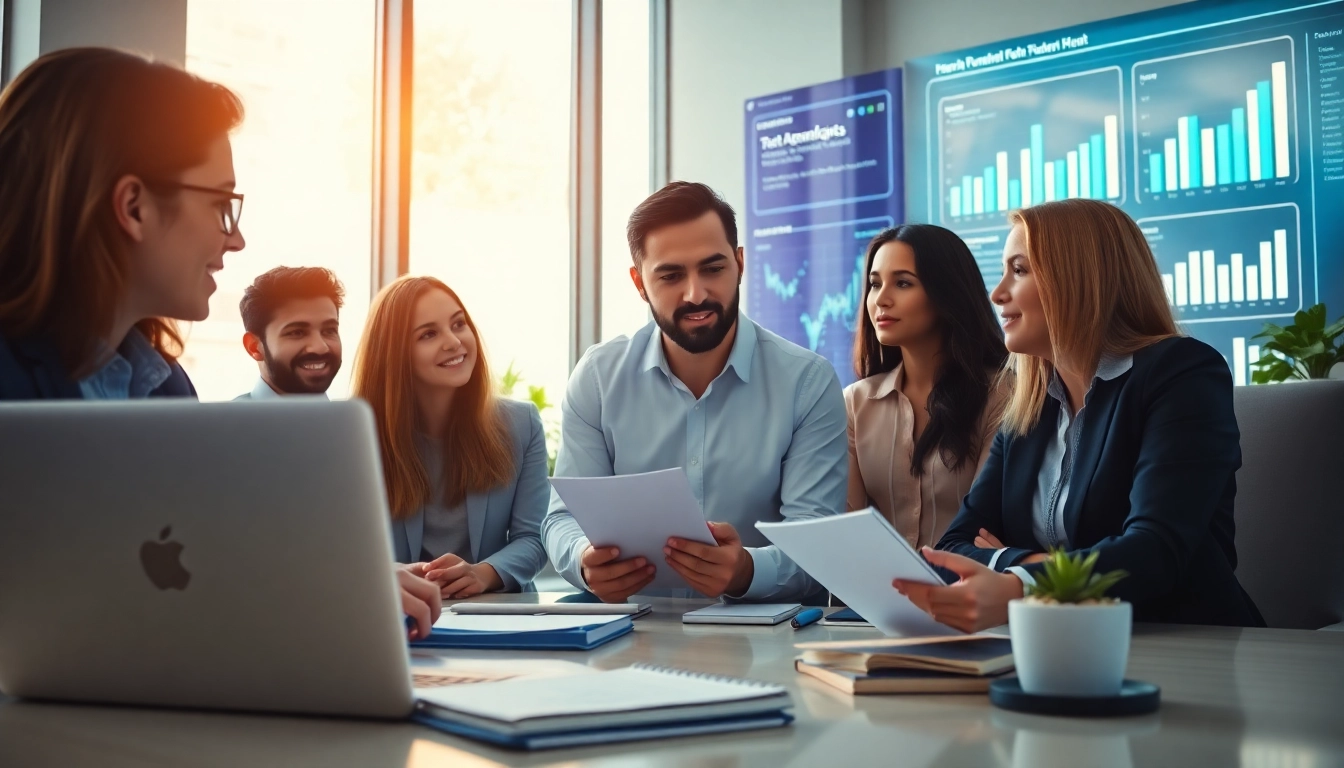 Headhunter IT in a professional setting discussing with diverse candidates.