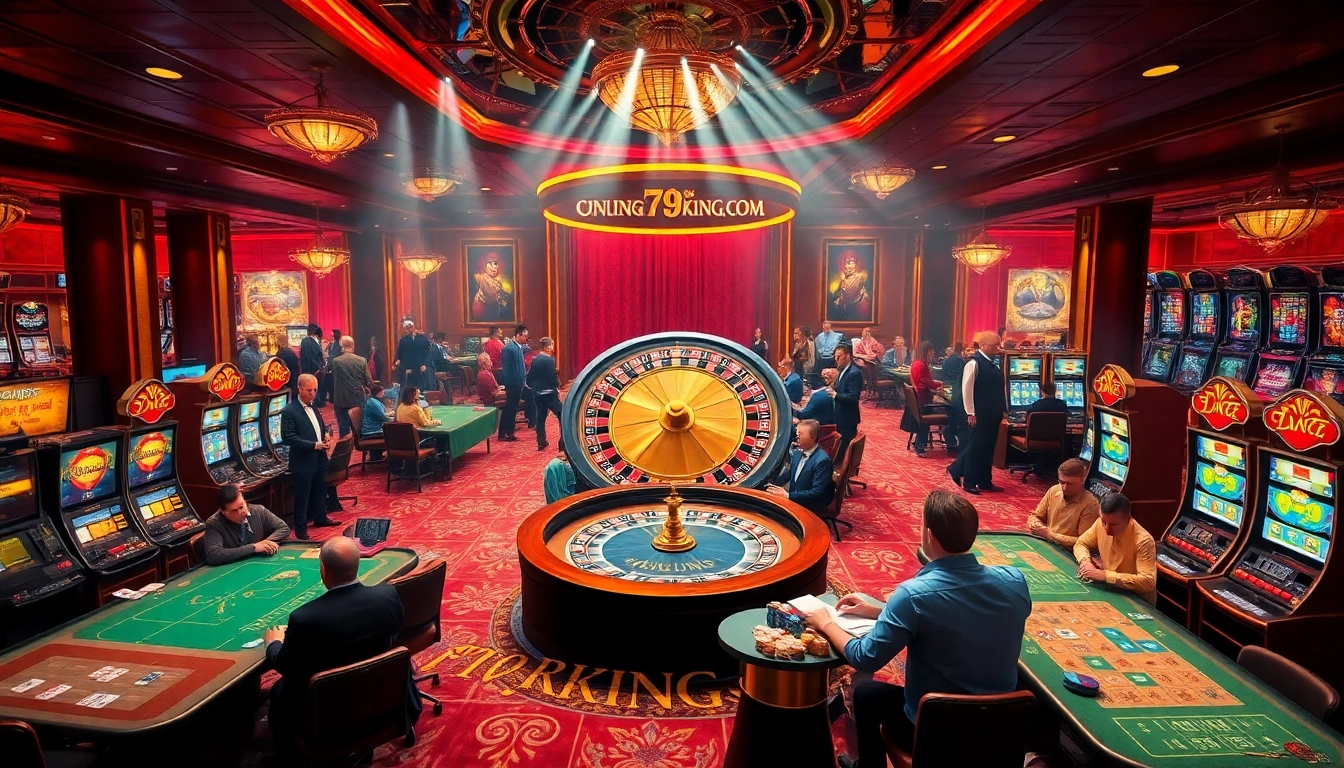 Engaged gamblers exploring the excitement of 79KING COM in a luxury casino setting.
