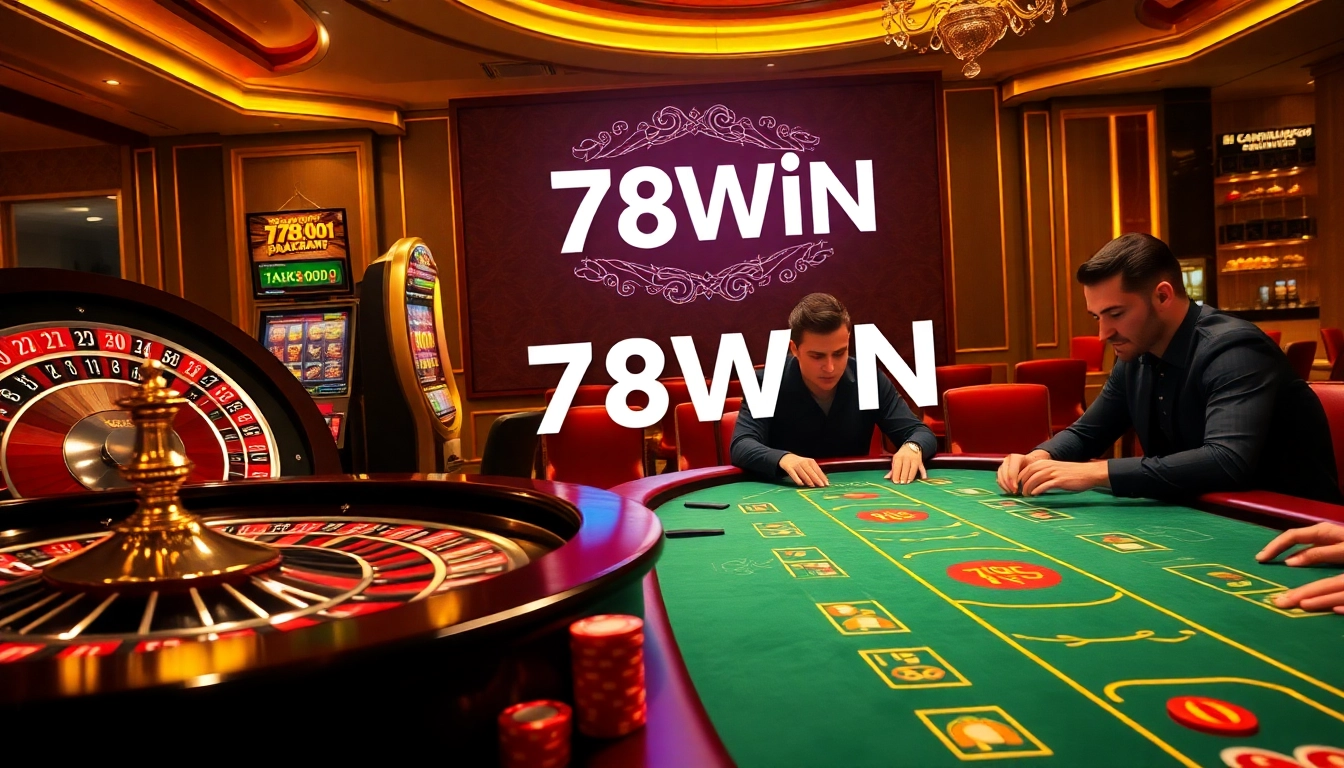 Experience the thrill of winning at 78WIN casino with vibrant gaming action and luxurious ambiance.
