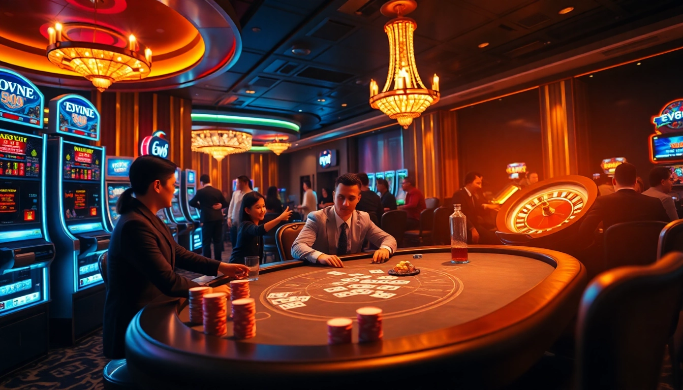 Experience high-stakes action at ev88 casino tables with vibrant gaming elements.