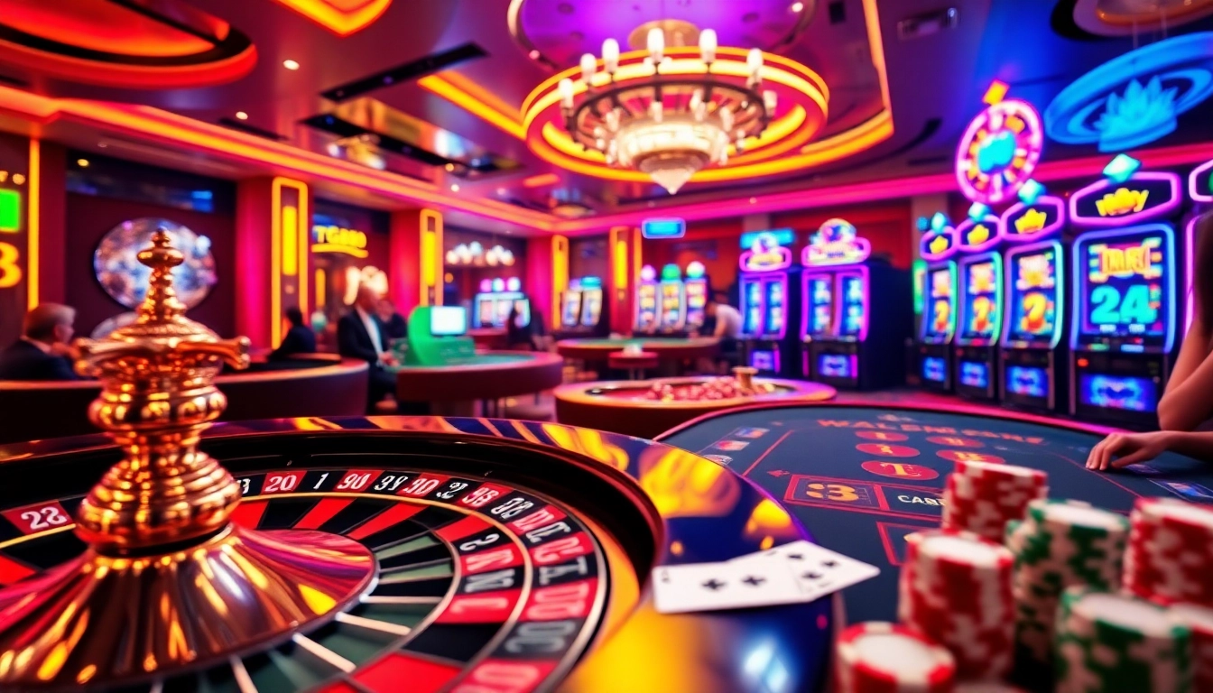 Experience the exhilarating atmosphere of tg88 casino gaming with vibrant tables and slot machines in action.