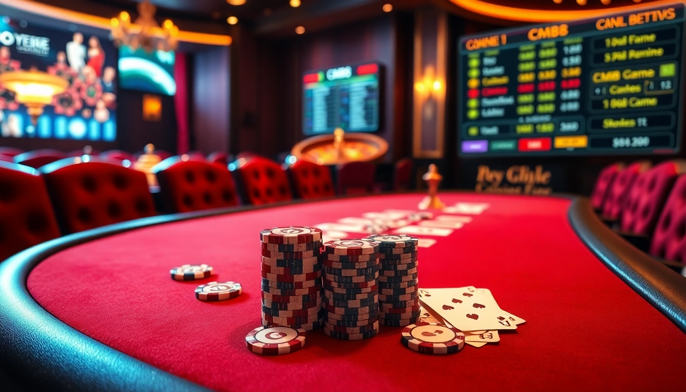 Experience the thrill of high-stakes gambling with CM88 poker chips at a luxurious casino table.