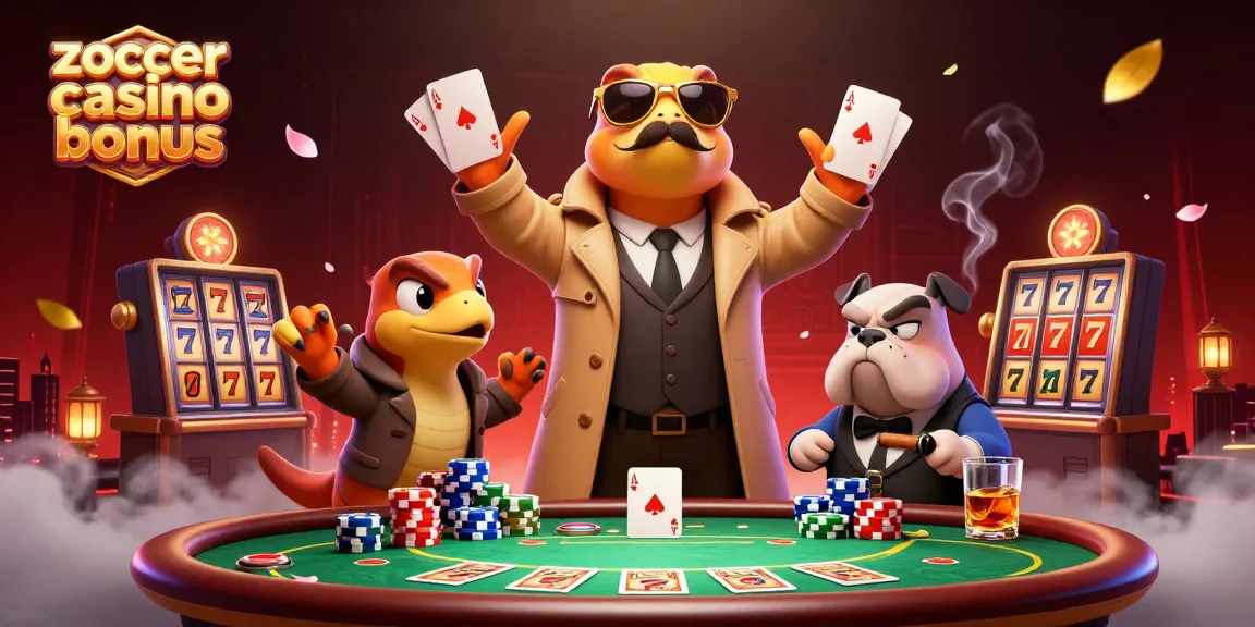 Witness the fun of Zoccer Casino Bonus with playful raptors in a trench coat entering a VIP lounge